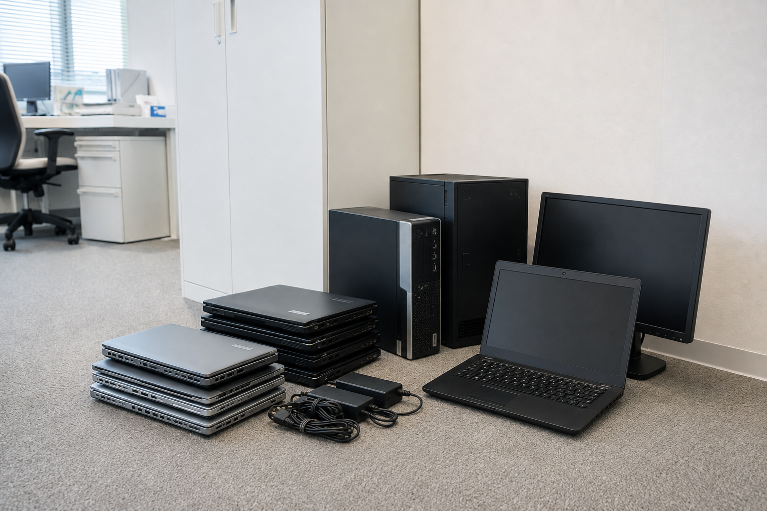 処分に迷って社内に置かれたままの古いノートPCやモニターなどのIT機器